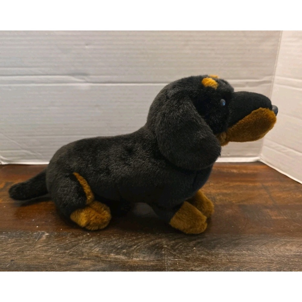 Living Nature Dachshund Plush Realistic Black & Tan Sausage Dog Stuffed Animal